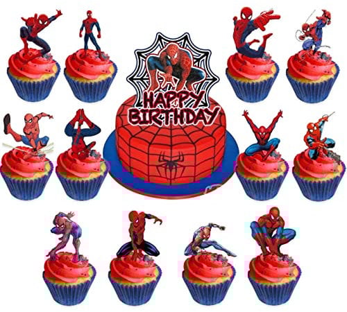 Spider Man Super Hero Cake Toppers for Boys,13Pcs Superhero Happy Birthday Cake Toppers,Super Hero Cupcake Toppers Birthday Cake Decorations for Boys,Girls,Kids Superhero Birthday Party Supplies