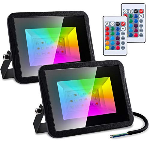 Jopassy RGB Strahler 50W Mit Fernbedienung, LED Außenstrahler IP66 Wasserdicht, Memoryfunktion Flutlicht für Innen, Garten, Hinterhof - 2 Stück