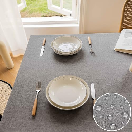Home Brilliant Grey Table Cloths Wipe Clean, Waterproof Tablecloth Rectangle for Indoor Outdoor, Table Cover Easy Care for Daily Use, Light Grey, 55x72 inch, 140CM x 183CM