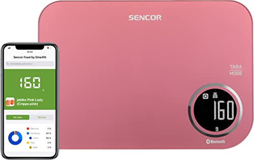 Sencor bilancia cucina digitale SKS707, bilancia da cucina elettronica pesa alimenti bluetooth smart, vetro temperato, bilancia di precisione display LCD(Rosso)