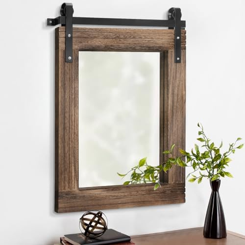 AAZZKANG Rustikaler Holzspiegel, rechteckig, dekorativer Wandspiegel, groß, 66 x 45,7 cm, mit Rahmen, Schlafzimmer, Wohnzimmer, Badezimmer, hängender Spiegel