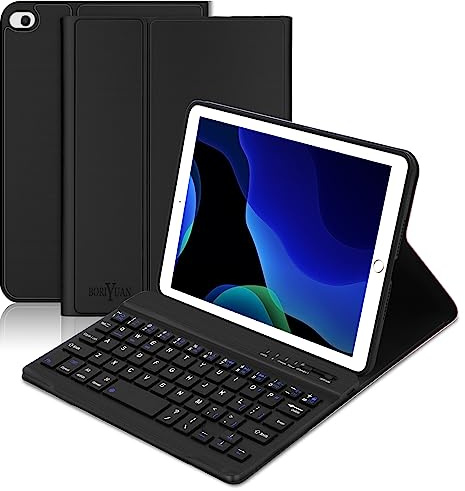BORIYUAN Funda con teclado para iPad Mini, teclado Bluetooth inalámbrico desmontable Slim Folio Smart Cover para Apple iPad Mini 5 2019/iPad Mini 1 2 3 4 - Negro