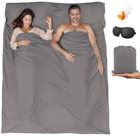 BREENHILL Doppelschlafsack Innenschlafsack Liner Camping Bettlaken & Reiselaken Hostels & Reisen Schlafsack für Rucksackreisen, Hotels Leichte Camping Schlafsack Liner mit Reißverschluss Bequem Grau