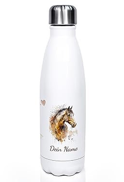 GRAZDesign Kinder Trinkflasche Pferd mit Namen personalisiert, für Pferde Mädchen, Geschenk zur Einschulung, Geburtstag, Weihnachten, Edelstahl 500ml