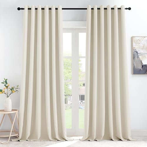KGORGE Schlafzimmer Gardinen für Große Fenster Blickdichte Vorhänge Beige 2er Set 245 x 200 cm(HxB) Verdunklungsvorhänge Ösen Blickdicht Hellbeige Thermovorhang Hitzeschutz
