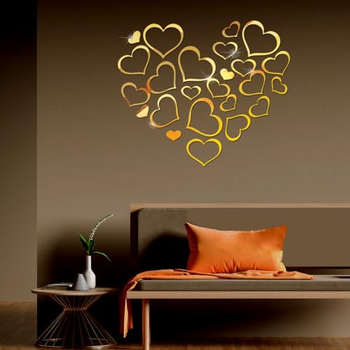 Adhesivos murales de corazón de 3D. Adhesivos de espejo prácticos. Extraíble adhesivo de pared de espejo. Adhesivos murales de dormitorio de acrílico 24 precios adhesivos espejos con forma de corazón