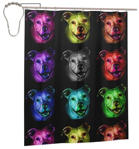 EgoMed Duschvorhang, 152,4 x 182,9 cm, Badezimmer-Dekor, wasserdichte Stoff-Duschvorhänge mit Haken, Regenbogen-Pitbull-Kunstmuster