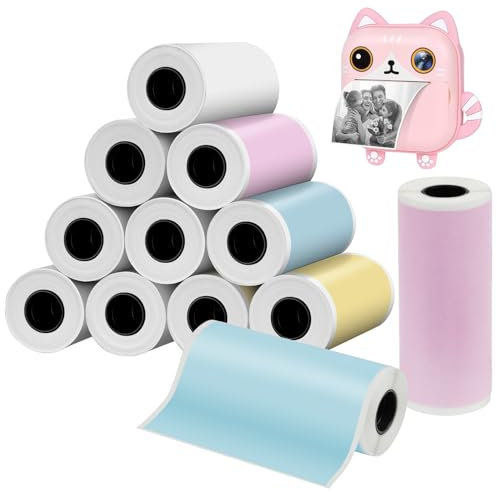 Ainiv Lot de 12 Rouleaux de Papier Thermique d'impression Instantanées pour Appareil Photo Enfant, 5,7 cm x 5 m par Rouleau-Multicolore