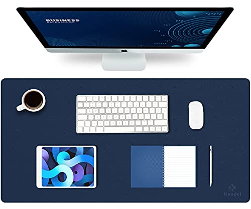K KNODEL Leder Schreibtischunterlage, Tischunterlage, 43x120cm, Dunkelblau | Schreibtischunterlage, Tischunterlage, Tastatur Matte, Mauspad, Mousepad, schreibtisch matte für Computer, Laptop