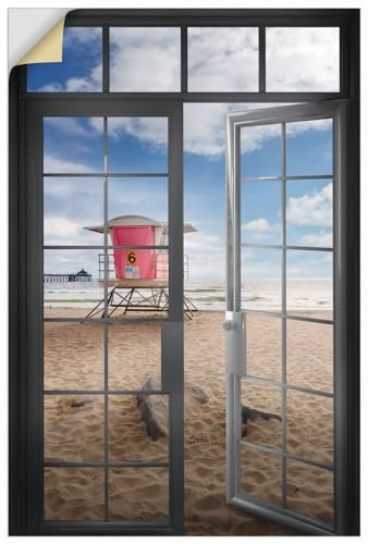 ARTland Wandbild selbstklebende Vinylfolie 80x120 cm Wandtattoo Fensterbilder Fenster Tür Strand Turm Sand Meer San Diego Kalifornien U5BY
