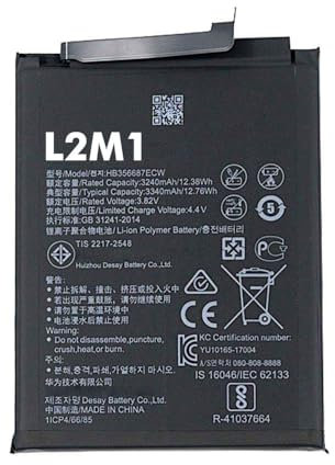 L2M1 Batteria HB356687ECW compatibile con Huawei Mate 10 Lite RNE-L21 RNE-L22 RNE-L23 RNE-LX1 RNE-LX2 RNE-LX3 3340mAh 12.76Wh 3.82V
