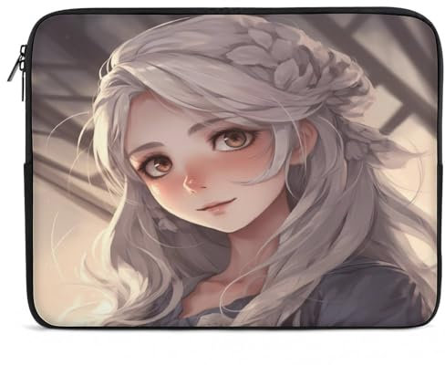 Laptop Sleeve 17inch White Hair Anime Girl Slim Laptop Case Cover Waterproof Briefcase Shockproof Protective Notebook Case