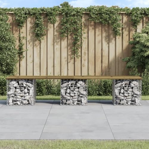 Homgoday Banc en gabion - Banc de balcon - Panier en pierre - Panier métallique - Banc de jardin - Banc de terrasse - Banc de jardin en gabion - 203 x 31 x 42 cm - Pin imprégné