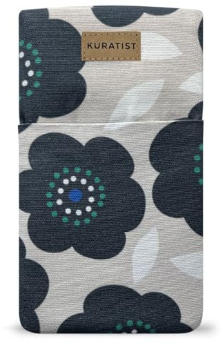 Kuratist Handy-Tasche 'AHOI' - Universell kompatibel z.B. iPhone 15/14/13 or Pro, Galaxy S24/S23, Xiaomi 14/13 - Handgefertigt aus Baumwoll-Canvas - Mit Schutzklappe - Midnight Bloom