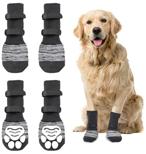Hundesocken Anti Rutsch 4 Stück Größe L | Mit Doppeltem Klettverschluss, Leckschutz Für Hunde, Pfotenschutz Auf Hartholzböden, Krallenschutz Für Innen