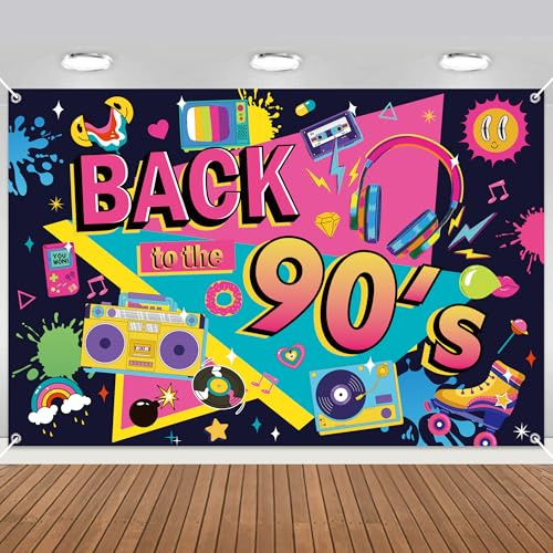 Xietaea 90er Jahre Deko Banner, 90er Thema Party Hintergrund 180 x 120cm | Retro Party Dekoration Zurück in die 90er Partybanner Foto Requisiten, Stoff Disco Rock Partybedarf