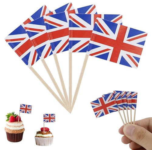 110 PCS Union Jack Toothpicks Cake Decorations, Britain Toothpick Flags for Cocktail Parties Cake Decoration for King Coronation Decoration Fruit Salad Cupcake Toppers Tableware Supplies Pub Decor