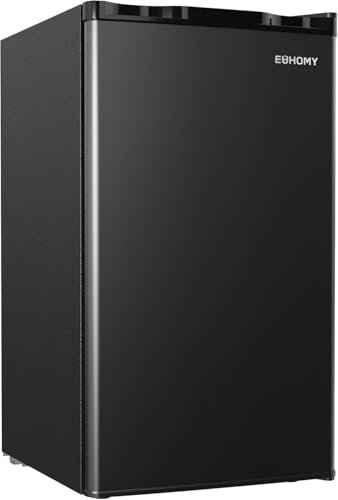 EUHOMY 3.2 Cu.Ft Mini Fridge with Freezer, Single Door Compact Refrigerator, Adjustable Thermostat, Mini Refrigerator Energy Saving, fridge for Bedroom, Dorm, Office, Black