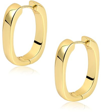 Gold Creolen Ohrringe für Damen - Kleine Klobige Dicke Creolen, Hypoallergen, Huggie, Breit, Geometrische Ohrringe mit Quadratischen und Rechteckigen Designs für Damen und Mädchen