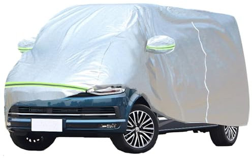 Autoabdeckung Ersatz für VW T5 T6 SWB, Silber Vollgarage Autoplane mit Reißverschlusstür 300D Oxford Wetterfeste UV-beständige Autoabdeckung für VW T5 T6 SWB L490(470-490cm)