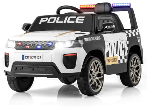 COSTWAY Kids Electric Ride on Police Car, 12V Battery Powered Cop Car with Remote Control, Wireless Connection, Music, Horn, Siren Flashing Lights, for 3-8 Years Old Boys Girls