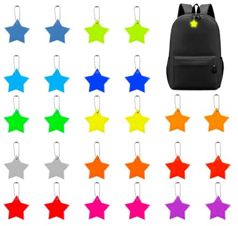 26 Stück Reflektor Anhänger,13 Farben Stern Reflektoren Kinder Mitgebsel Kindergeburtstag Leuchtanhänger Schulranzen Sicherheits Reflektor Anhänger schlüsselanhänger kinder für Schulranzen Rucksack