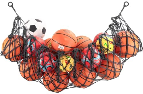 JYSILIYH Sports Ball Storage Net,Hanging Basket Organizer Net for Basketballs,Volleyballs Soccer, Sport Equipment Organizer Storage Mesh Bag,Garage Ball Storage,Football Soccer Sports Ball Mesh Net