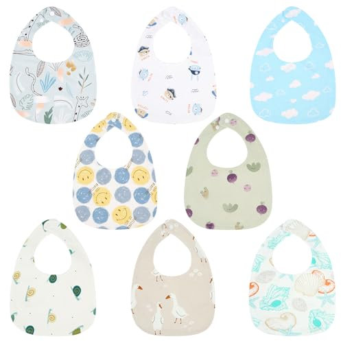 Vicloon Baberos de Bebé, 8 Piezas Baberos Impermeable para Bebé, Baberos Bebe Algodon Ajuste para recién nacidos y niños pequeños unisex de 0 a 36 meses