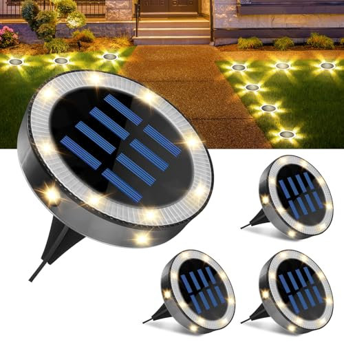 flintronic 6LED Lampe Solaire Extérieur, 4pcs Luminaire Jardin Au Sol Eclairage, Etanche IP44 Lampe Solaire Spot Encastrable Pour Chemin Terrasse Cour Souterraine[Classe énergétique A+++]