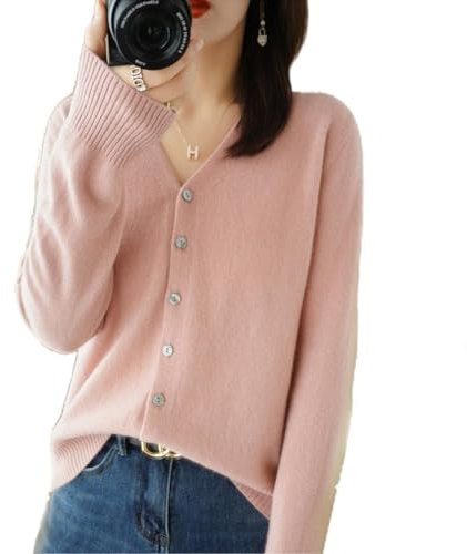 YGSIKY Cardigan in Cashmere da Donna, Maglione Cardigan Lavorato a Maglia Leggero a Maniche Lunghe con Scollo a V, Cardigan a Maniche Lunghe con Bottoni sul Davanti (XXL,Pink)