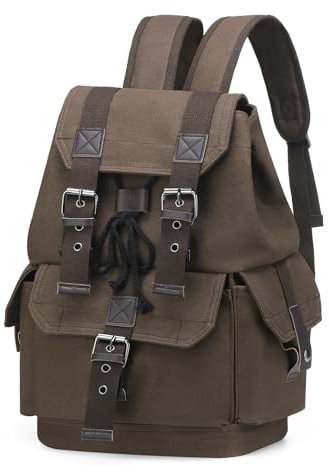 SUIKIHUM Vintage Canvas Backpack for Men Women, Durable Casual Daypack, Large Capacity Travel Rucksack Fits for Hiking and Daily Use (Coffee)