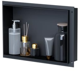 VILSTEIN Wandnische Dusche 30x45 cm [ROSTFREI] - Randlose Duschnische - Wandnische Schwarz - Einbauregal für Dusche im Unterputz - Duschnische aus Edelstahl - Versenkte Duschnische für das Badezimmer