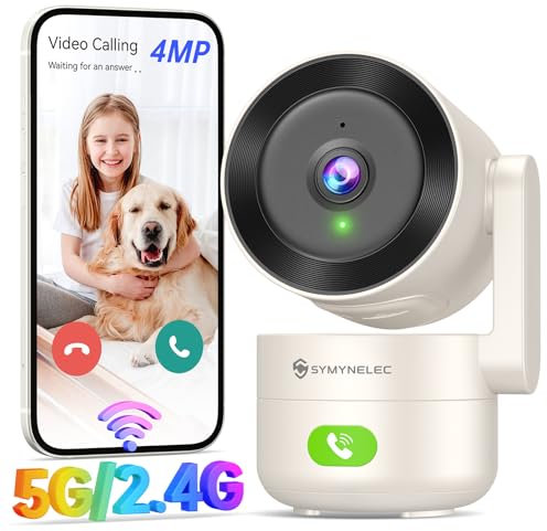 SYMYNELEC Indoor Camera with 2.4/5GHz WiFi: 2K 4MP Pet Dog Cameras with App - 360° Baby Monitor with AI Motion & Crying Detection, Auto Tracking, IR Night Vision, One-Touch Call, Works with Alexa
