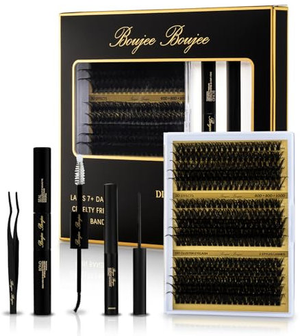Boujee Boujee DIY Cluster Eyelashes Individual Extension Kit 3D Effects 10mm-18mm 7+ Days Lasting Cruelty Free with waterproof Bond and Seal Adhesive, Remover and Tweezer
