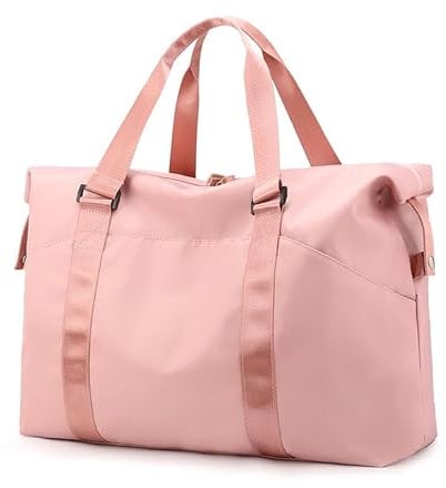 Seesack für Reisen Weekender Tasche Handgepäck Übernachtungstasche für Frauen wasserdichte Sporttasche mit Nasstasche Schuhfach Rosa