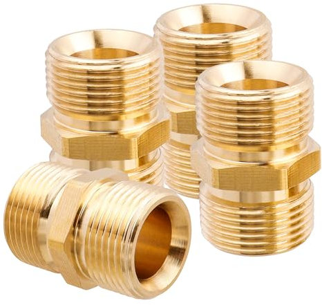 Yakamoz 4Pcs Pressure Washer Hose Adapter, M22-14mm Male Coupler 5000PSI Power Washer Hose Connector Extension Fittings, Heavy Duty Brass, Leak-Free Design