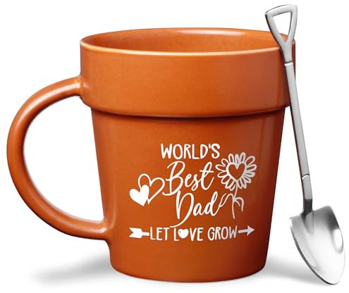 VELENTI Plant Pot Mug for Dad - Plant Lover Mug with Metallic Shovel Ornament - Fancy Plant Lover Gifts for Women, Men - Birthday Gift for Women - Cute Gifts for Mother's Day, Christmas