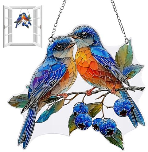 SonnenfäNger Fensterdeko Hängende Vogel Buntglas Deko - Frühlingsdeko Hängend Modern, Vogel Anhänger Aus Acryl Zum Aufhängen, Fensterdeko Zum Hängen, Suncatcher Fensterdekoration