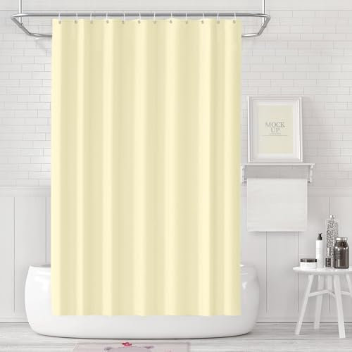 LUKDUNG 180x180 Badevorhang, Duschvorhang Anti-schimmel in Badezimmer, Vorhang für Badewanne Dusche aus Stoff Wasserdicht Waschbar, Waschbar PEVA Shower Curtain mit 12 Duschvorhangringe Hellgelb