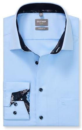 OLYMP Herren Oberhemd Langarm Luxor,Faux Uni,466 Comfort Fit 20,13 New Kent,bleu 11,48