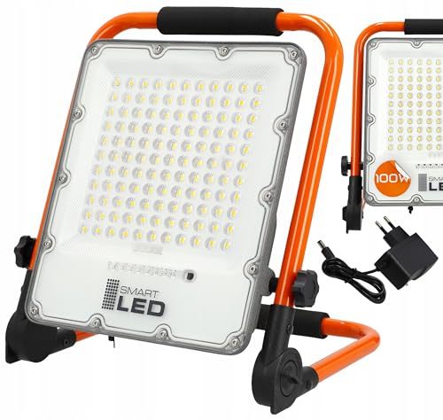 Akku-LED-Baustrahler 100W, 3500LM – superheller Arbeitsstrahler mit Ständer, 3 Leuchtmodi, verstellbar, tragbar, wasserdicht und wiederaufladbar – ideale Arbeitsleuchte für Werkstatt. (100W 3500lm)