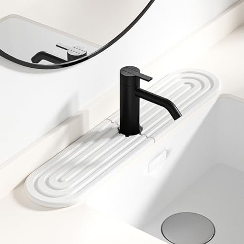 Absorbent Faucet Mat for Kitchen Sink, Super Absorbent Diatomite Fast Drying Stone Sink Tray Prevents Moisture Buildup & Splash Guard, Universal Kitchen Sinks Faucet Mat (White B)