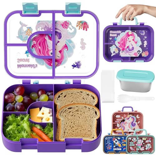 Bundviel Jausenbox Kinder Auslaufsicher Bento Box Kinder mit Fächern,1400ml Brotdose für Mädchen & Jungen,Lunchbox Kinder Perfekt für Schule/Kindergarten/Ausflüge