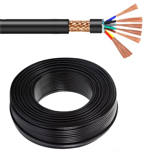 6-Core Flexible KVVP Shielded Control Cable Copper Wire, Flame-Retardant PVC, Anti-Interference Design For Industrial Equipment And Power Distribution Cabinets(200ft,4mm2-6c)