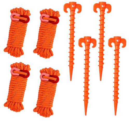 Tent Guy Ropes for Tents 4 mm Guide Ropes 4M Cord Tents Guide Rope Guy Lines Tents Rope with Tensioners and 4 Tent-s Pegs for Camping Awning Hiking Picnics Orange 4 Pack