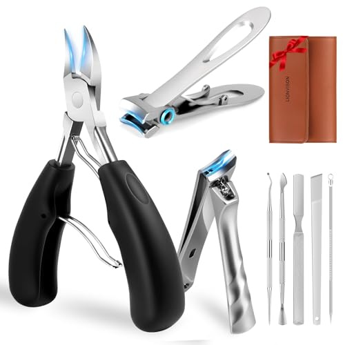 LIONVISON Thick Toenail Clippers Set: Wide Jaw Angled Head for Seniors | Heavy Duty Stainless Steel Toenail Clipper Set for Thick Nails - Suitable for Home Grooming Routines and Professional Use