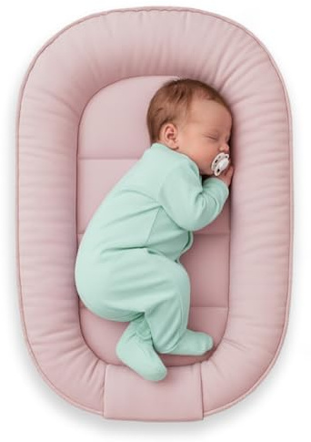 NATILU Babynest 60×90 cm Velvet, verstellbar, tragbar – Babynest für Neugeborene und Säuglinge (PINK)