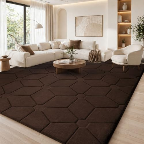 Treeboy Teppich Wohnzimmer 140x200 Extra Groß in Braun, Moderner Kurzflor | Moderne Waschbarer Teppiche Kurzflor Wohnzimmerteppich Rutschmatte waschbar Für Schlafzimmer Kinderzimmer, Büro Carpet Gegend