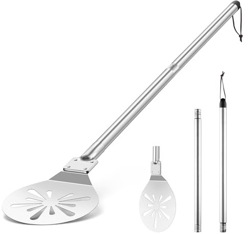 Herogo Pizzaschieber, 7 Zoll Edelstahl Pizza Dreher Rund Pizzaschaufel | Perforiert Pizza Dreher, Rund Metall Pizzawender mit Lang Abnehmbaren Metallgriff, Leicht zu Reinigen, 17,8 x 19,5 x 115,5 cm