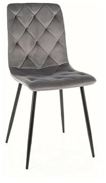 SIGNAL MEBLE Jerry, Esszimmerstuhl mit Samtbezug, Grau, 45x45x91 cm, Metallgestell, Rautenstepp-Design, Belastbar bis 120 kg
